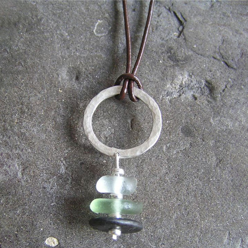 Order Rockpool Collection -Silver hoop and seaglass pendant on leather 