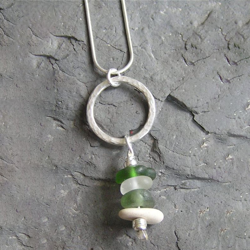 Rockpool Collection -Seaglass and pebble pendant on silver hoop