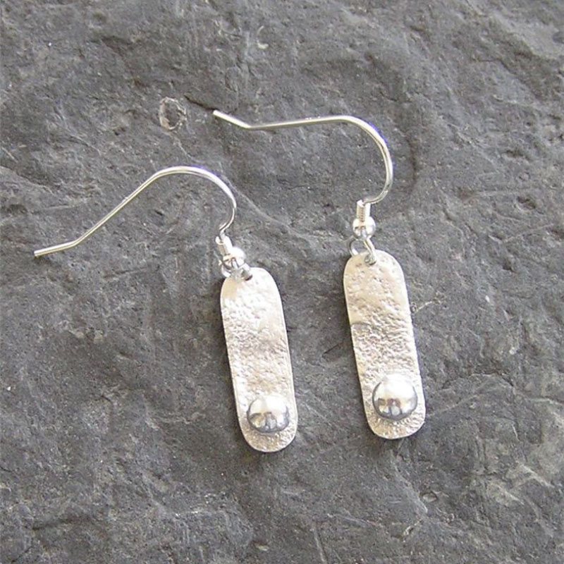 Rockpool Collection -Silver drop earrings with pebble