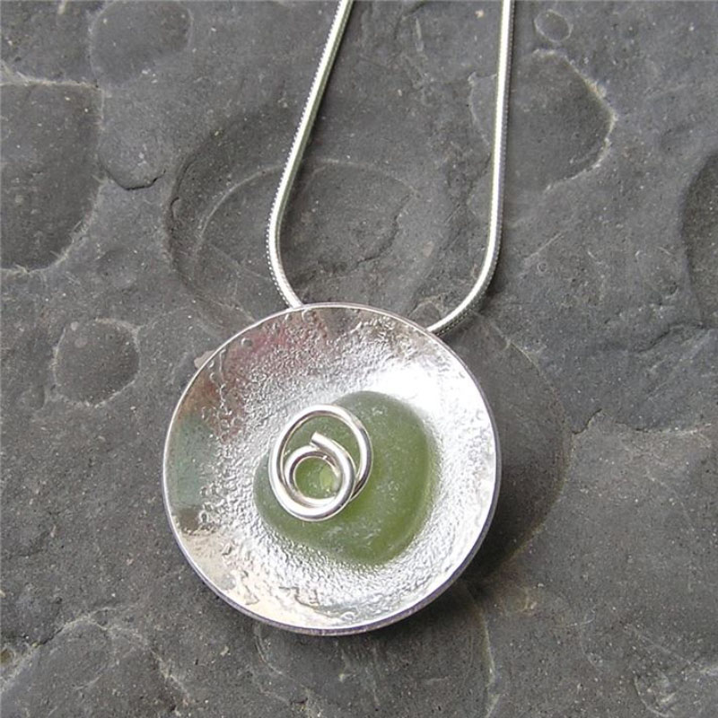 Rockpool Collection - Silver and seaglass pendant