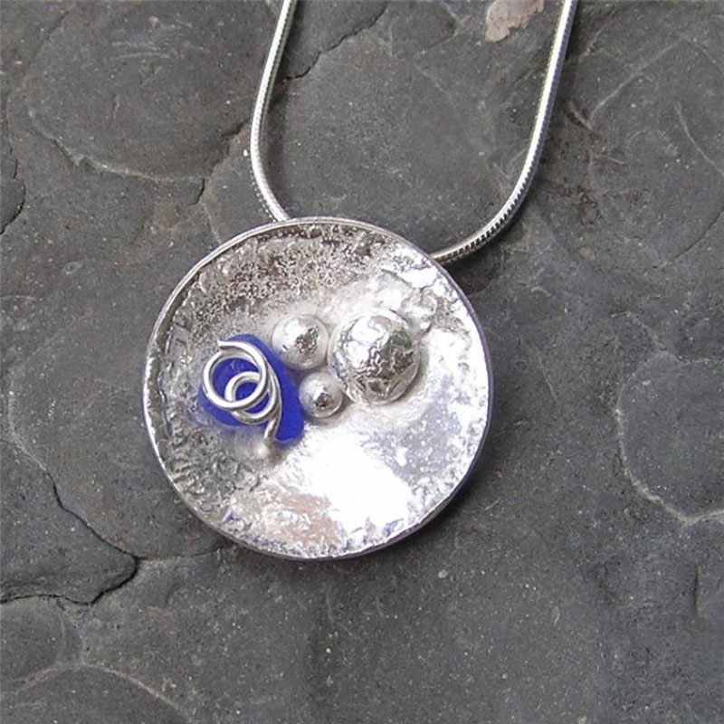 Silver and blue seaglass pendant