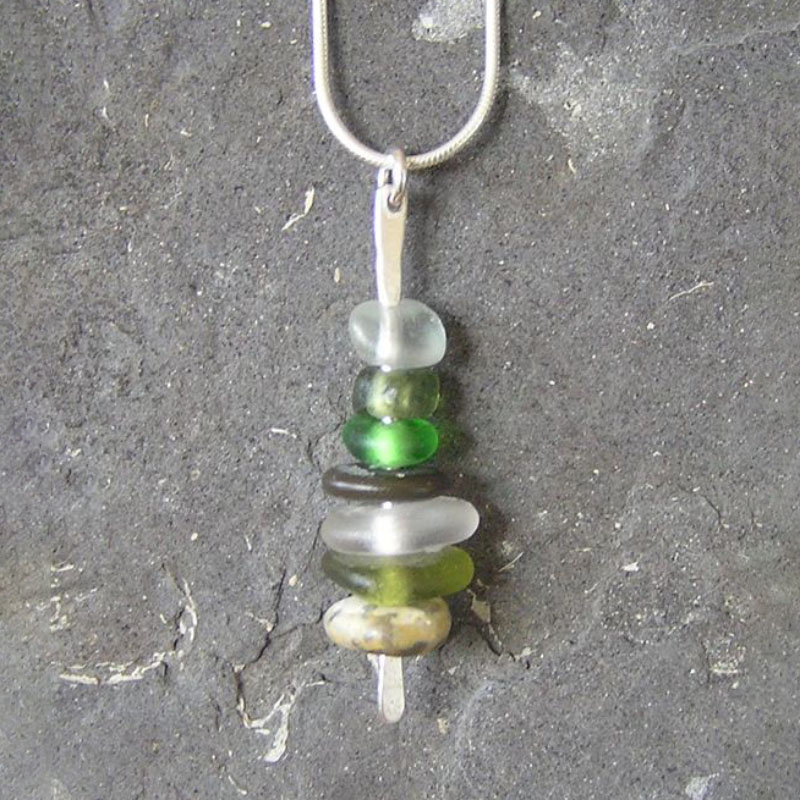 Rockpool Collection - Silver seaglass stacker pendant